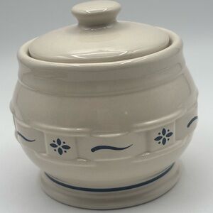 Longaberger Woven Traditions Pottery Heritage Green Sugar Bowl With Lid~MINT